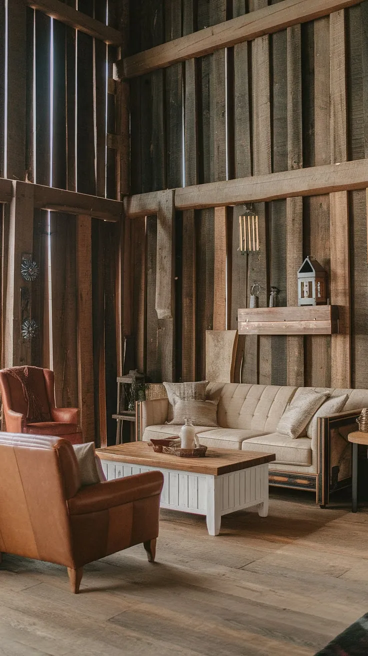 Rustic charm meets modern comfort in this barn house living room. The warm wood tones, cozy seating, and carefully chosen accents create a space that's both inviting and stylish. A perfect blend of old and new, this room embodies the spirit of relaxed western living.