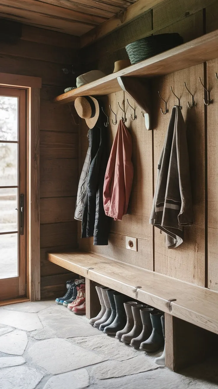 Step into cozy chaos. This rustic mudroom, with its worn wooden shelves and hooks, welcomes you home after a day of adventures. The scent of woodsmoke and wet wool hangs in the air, a testament to the simple pleasures of life. A perfect blend of practicality and charm.