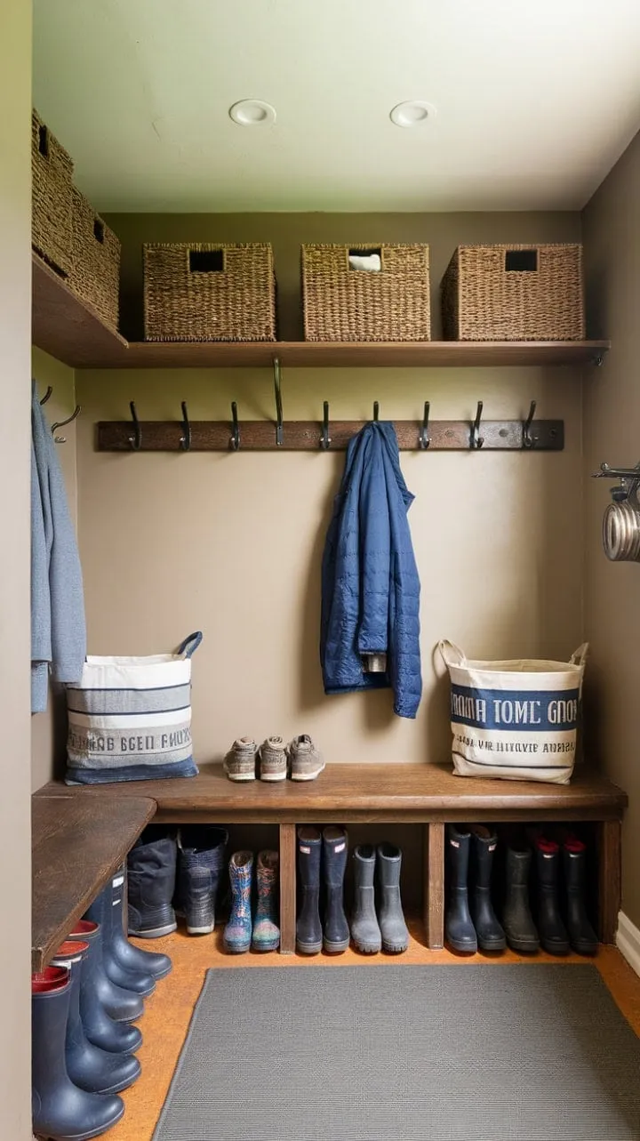 This charming mudroom combines rustic elegance with practical storage, making it the ideal launchpad for every adventure.