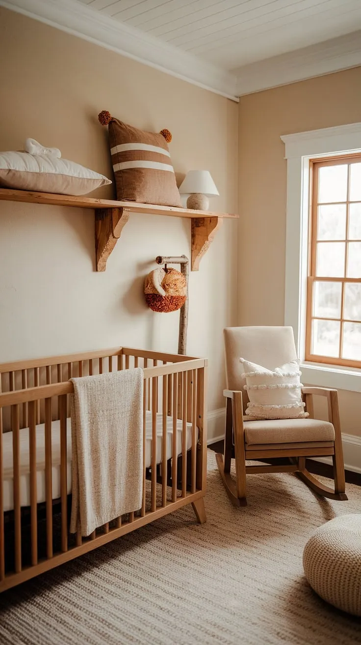 Nestled amongst nature's hues, this rustic nursery whispers tales of cozy nights and woodland adventures. The gentle textures and calming palette invite peaceful rest, creating a haven of tranquility for your precious baby.