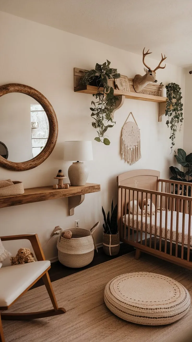 Sweet dreams are made of this: a rustic nursery bathed in warm, natural light, where gentle breezes and the quiet rustle of leaves lull baby to sleep. The handcrafted wooden crib, cozy rocking chair, and nature-inspired decor create a haven of peace and tranquility, a perfect sanctuary for the newest member of the family. A space designed for nurturing and growth, filled with love and the promise of countless adventures.