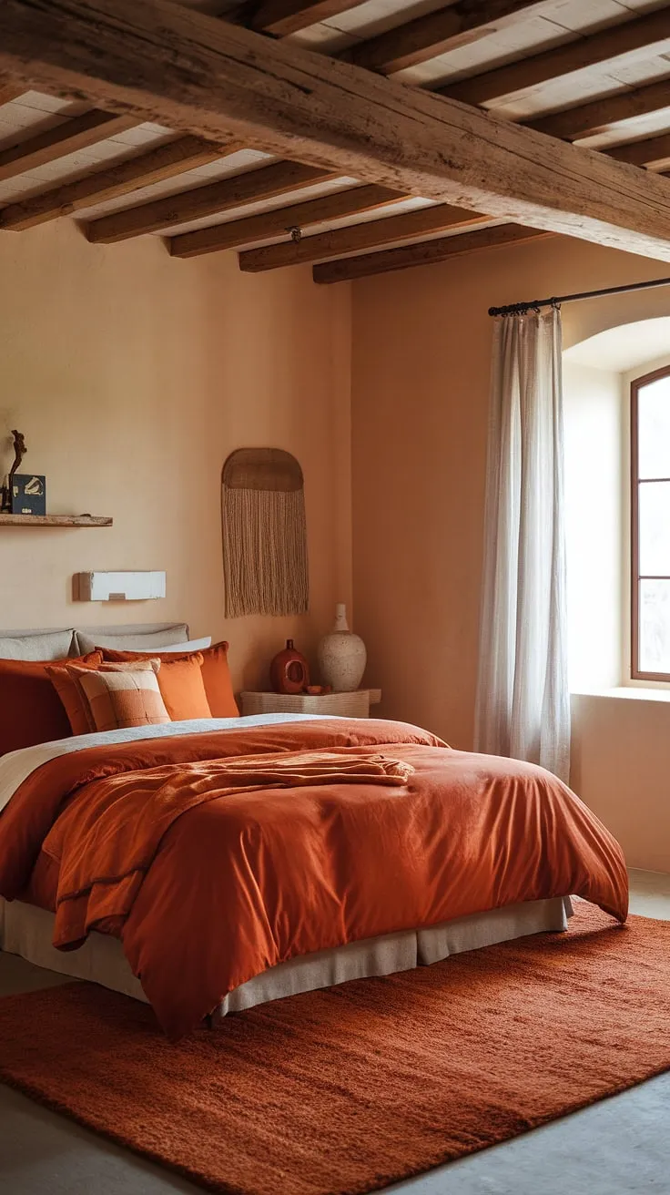 Sun-drenched mornings and cozy nights await in this rustic orange haven. The warm terracotta tones and plush textures create a space that feels both inviting and effortlessly chic. A perfect blend of comfort and style.