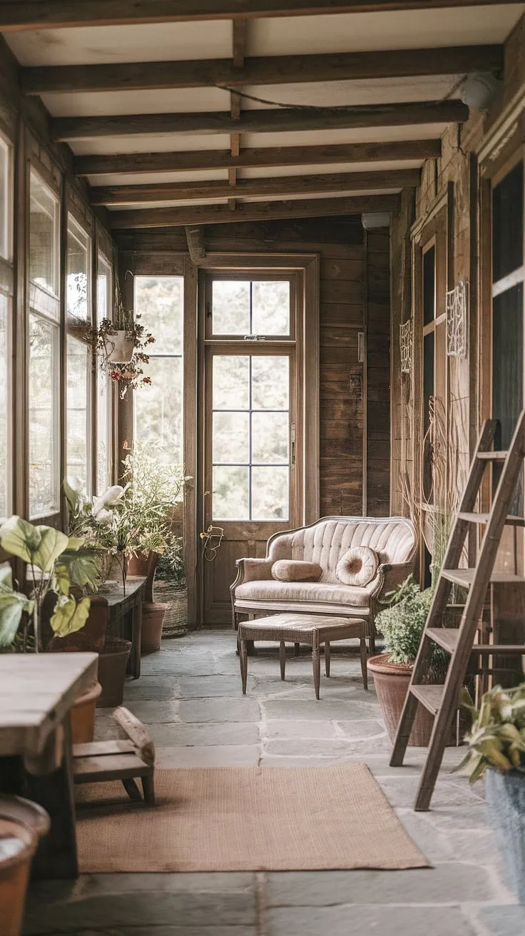 This sun-drenched haven, with its aged wood and stone, whispers tales of generations past. The comfortable seating and charming details create a space where time seems to slow, inviting relaxation and peaceful contemplation. A true sanctuary, filled with the warmth of the sun and the quiet beauty of nature.
