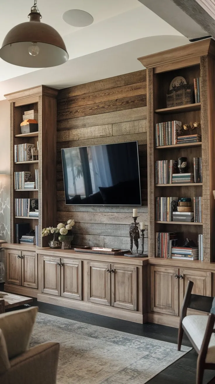 The heart of the home. A custom-built TV unit, featuring rich wood tones and ample storage, a seamlessly blends style and functionality in this inviting living space.