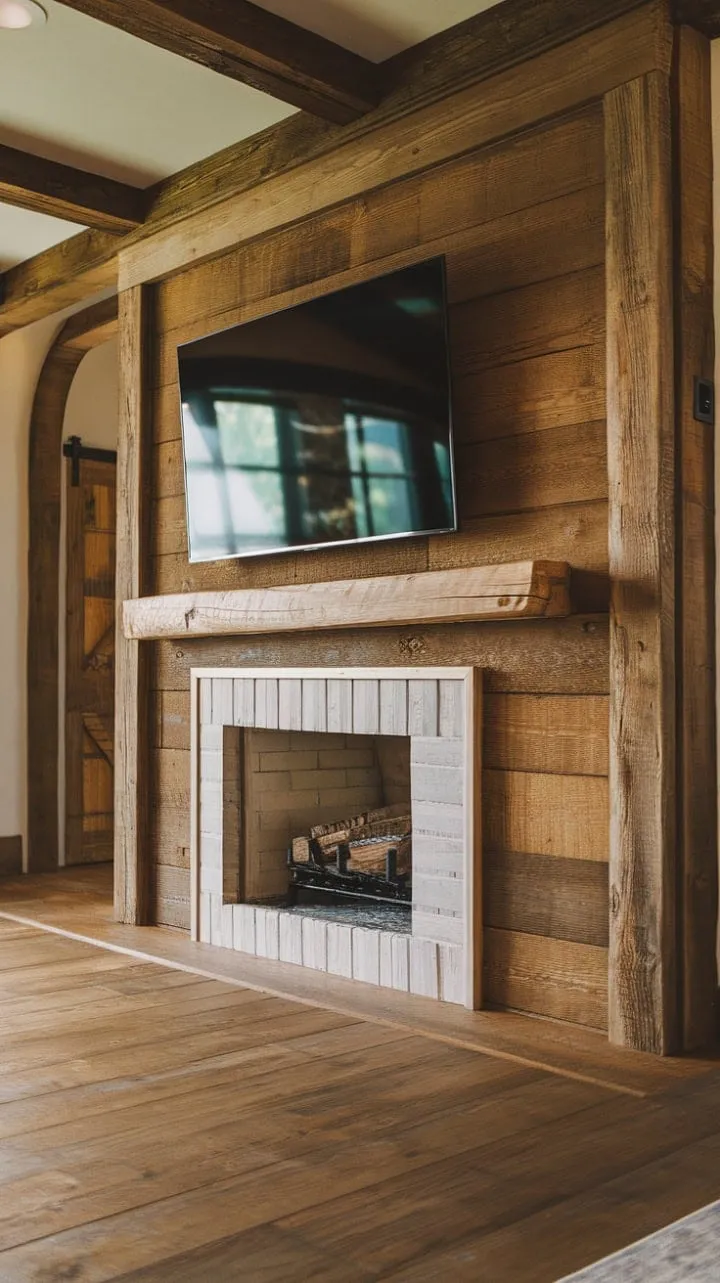 Experience the ultimate sanctuary of warmth and sophistication, where flickering flames and a glowing TV create cozy nights amidst rich wooden textures.
