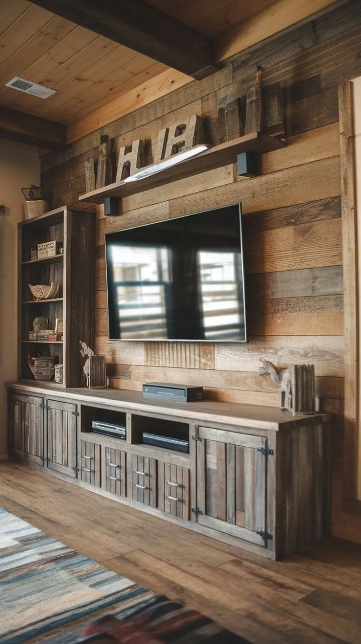 This rustic retreat masterfully fuses modern entertainment with timeless charm, offering a cozy ambiance that epitomizes comfort and style.