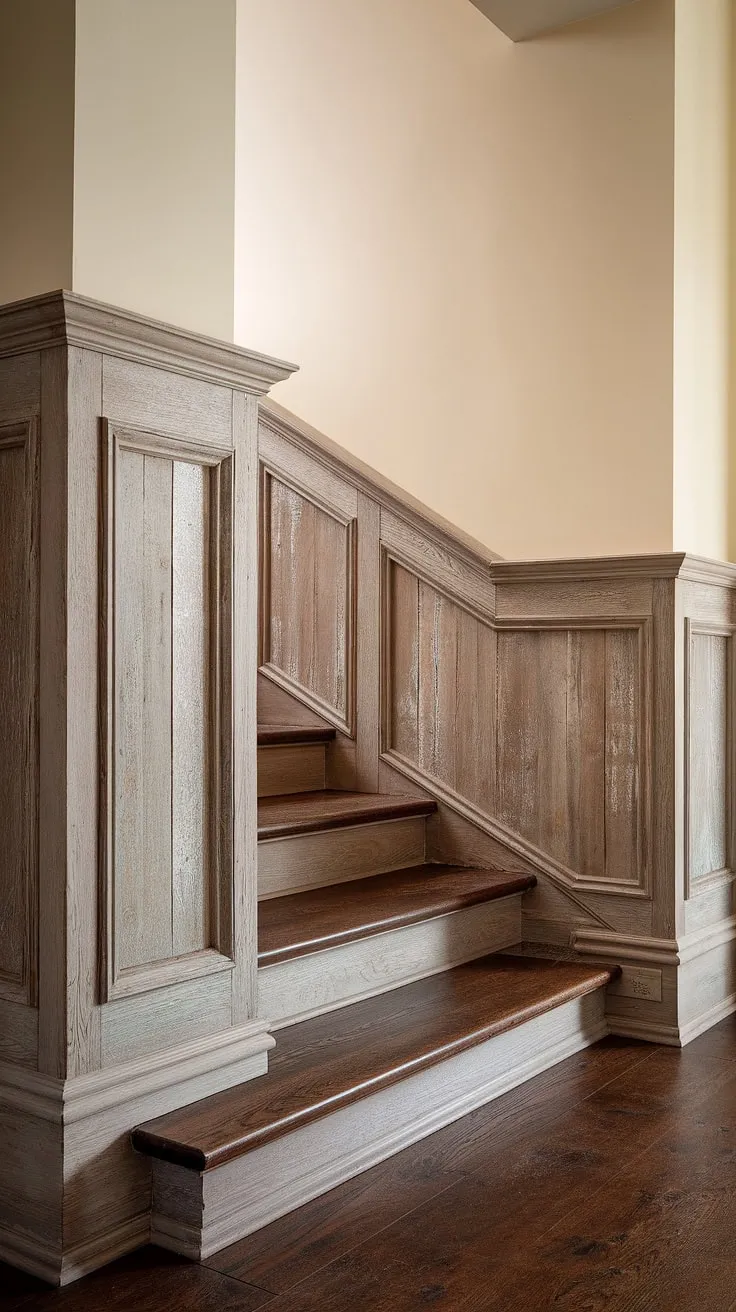 The aged wood whispers stories of generations past, its rich patina a testament to time. This rustic hallway, with its charming wainscoting and soft beige walls, invites you to explore the secrets held within. A sense of warmth and history permeates every detail, creating a space both inviting and undeniably elegant. A perfect blend of old-world charm and modern comfort.