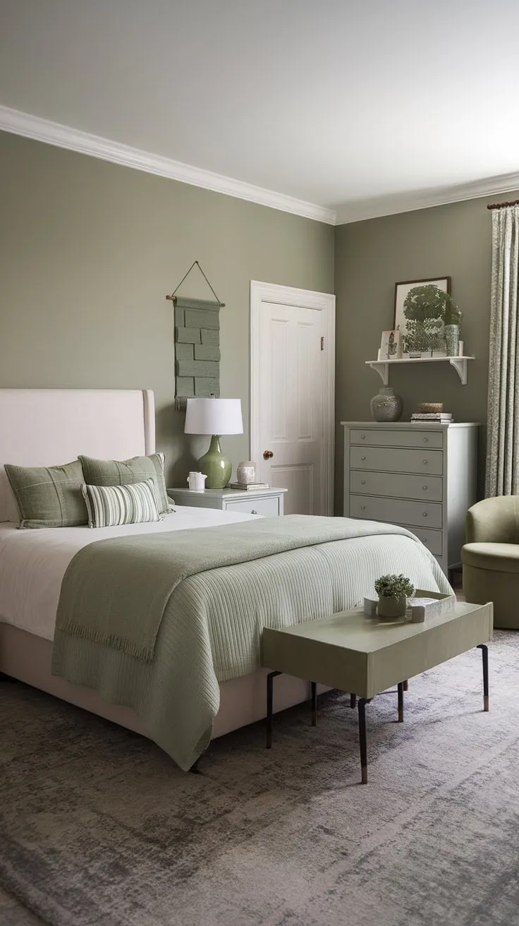 With its harmonious blend of sage green walls and gray accents, this dream bedroom inspiration showcases creative green room ideas for a refreshing bedroom makeover.