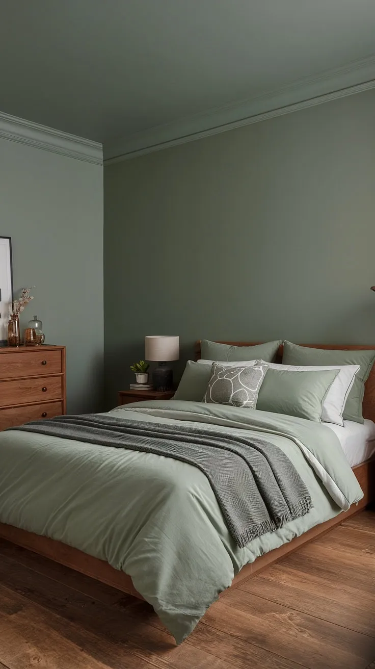 Transform your space with this sage green bedroom featuring gray and green bedroom ideas, offering dreamy inspiration for a stylish room redesign.