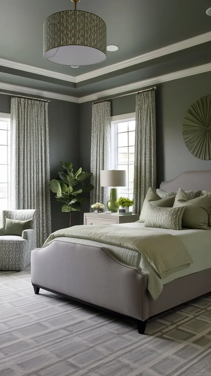 Discover new room ideas with a sage green bedroom featuring gray accents, perfect for elevating your bedroom vibes and inspiring your next redecorate bedroom project.