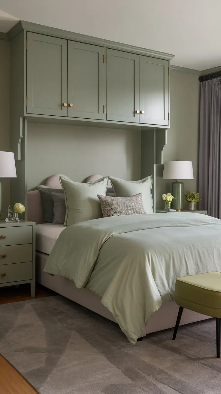 Transform your space with this sage green bedroom featuring gray and green bedroom ideas, perfect for dream bedroom inspiration and new room ideas.