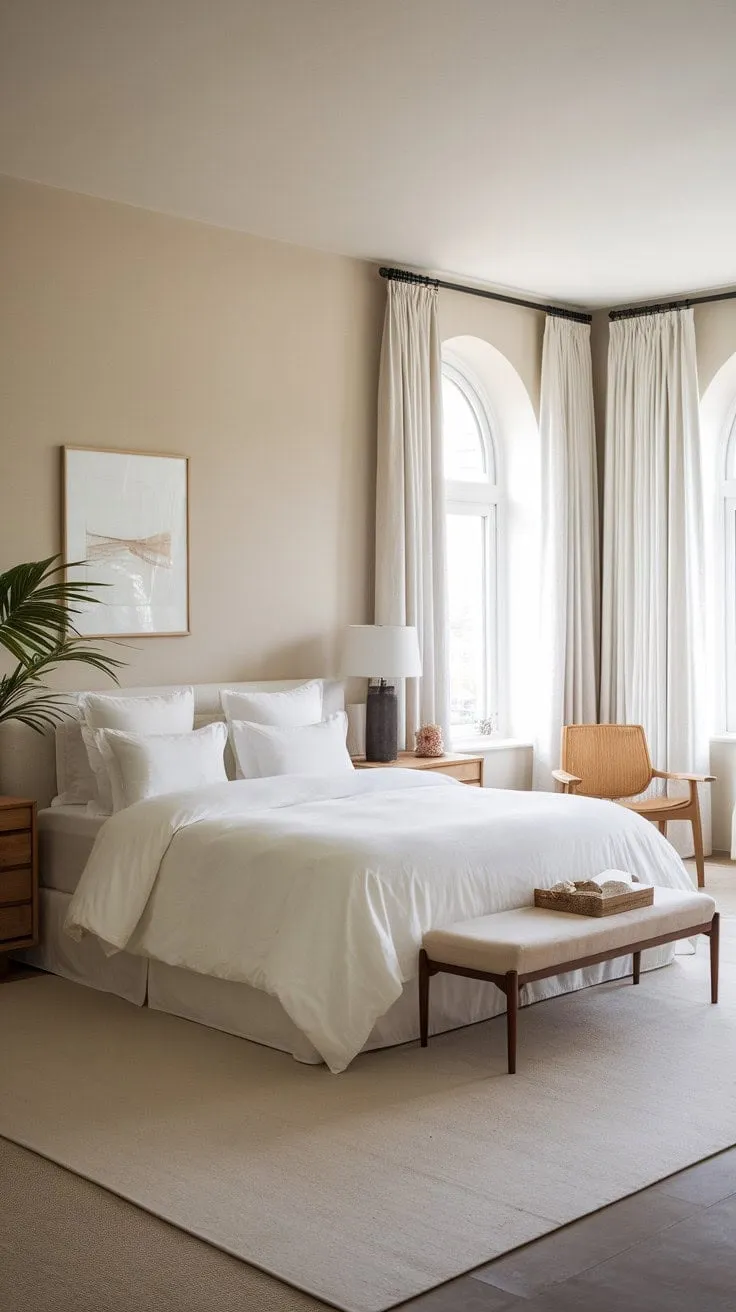 Discover serenity in this elegantly designed master bedroom, where soft hues and thoughtful details create a sanctuary of comfort and refined simplicity.