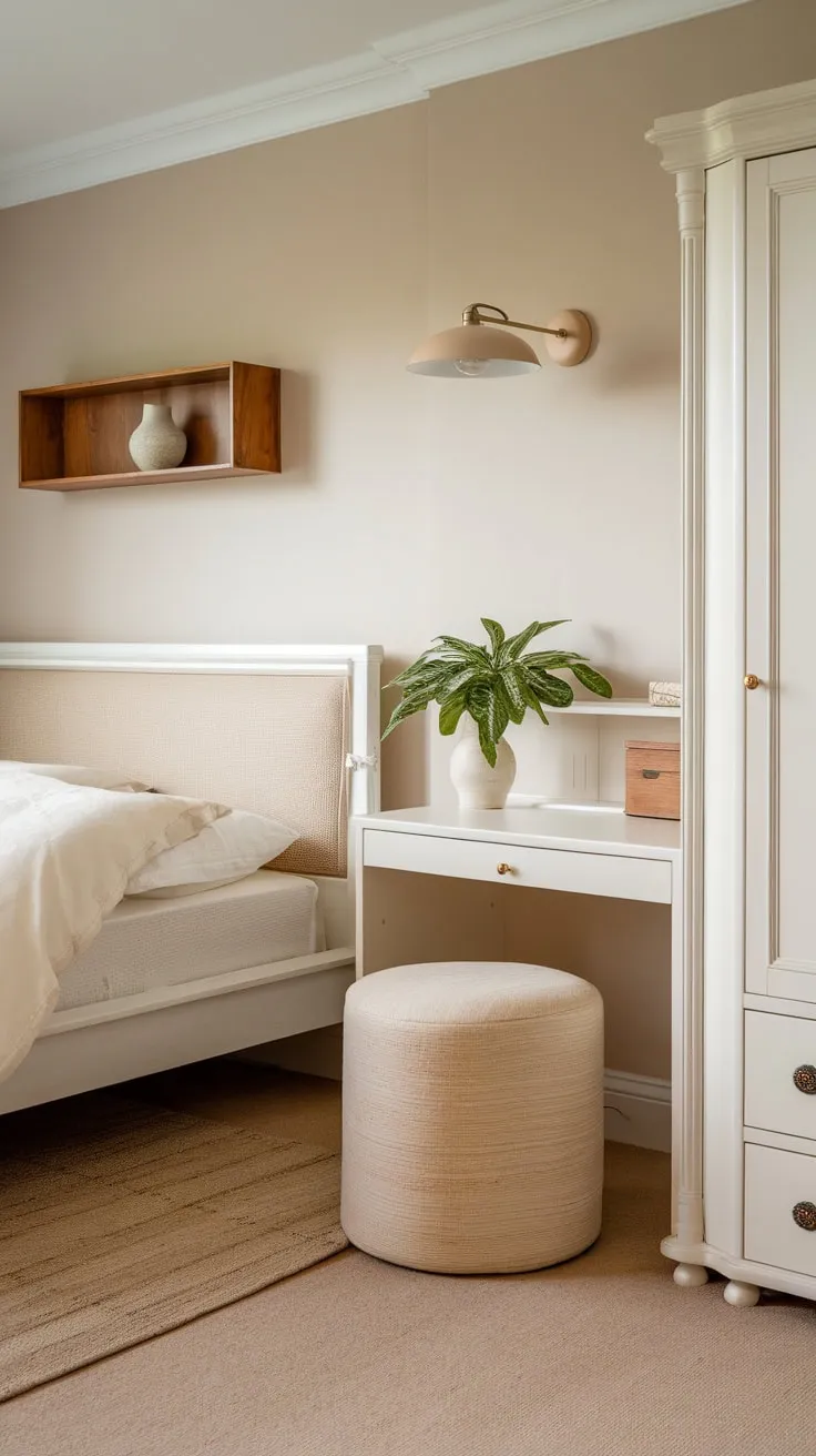 A serene Scandinavian guest bedroom boasts a neutral palette, minimalist furniture, and subtle natural accents for ultimate relaxation