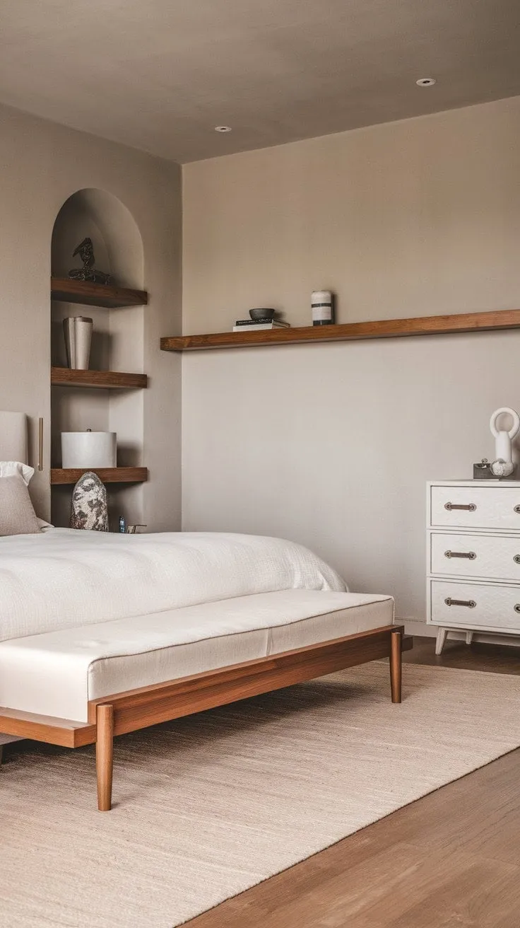 Discover serene sophistication in this Scandinavian bedroom, where a king-size bed and harmonious textures create a tranquil escape.