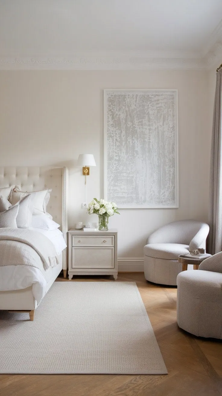 Retreat to serene luxury in this master suite, where soothing beige and gray hues create an oasis for restful slumber and reflection.