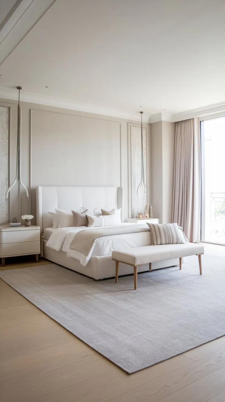 A king-size bed and simple decor create a peaceful haven in this light-filled Scandinavian master bedroom.