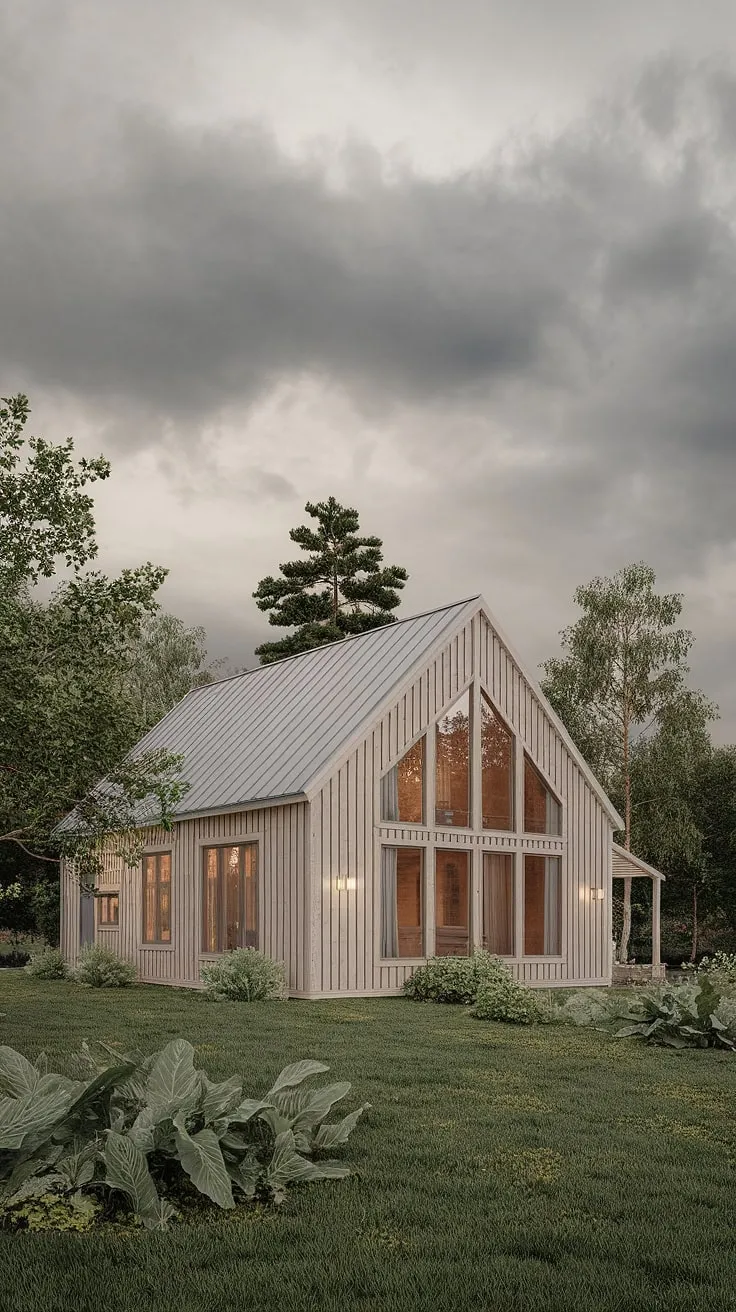 A testament to thoughtful design, this Scandinavian farmhouse seamlessly integrates modern architecture with its natural surroundings. The large windows offer breathtaking views of the lush greenery, blurring the lines between indoors and out. A sanctuary of peace and tranquility.