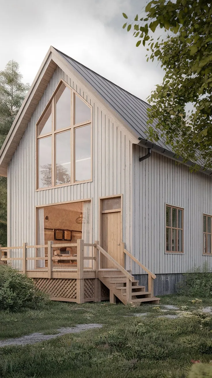 Sunlight streams through the large windows of this stunning Scandinavian farmhouse, illuminating the warm, inviting interior. The exterior's clean lines and natural wood create a sense of calm, while the surrounding landscape adds to the feeling of peaceful seclusion. A perfect blend of old-world charm and contemporary elegance, this home is A true masterpiece of architectural design, A testament to sustainable living, and A place to reconnect with nature.