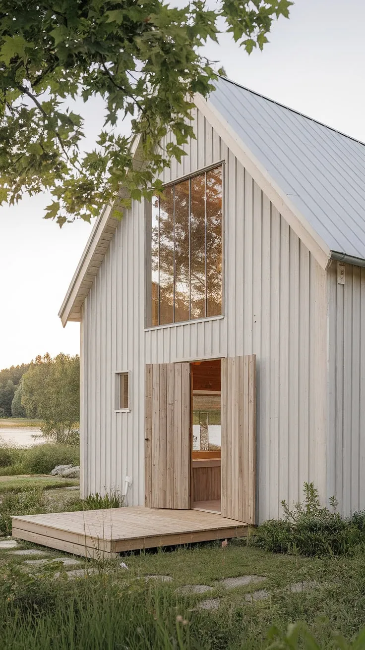 Escape to this serene Scandinavian farmhouse, where light-filled interiors and rustic-modern design blend seamlessly with the breathtaking natural landscape. The expansive windows offer unparalleled views, while the wooden deck provides the perfect spot to soak in the tranquility. A perfect blend of comfort and style awaits.