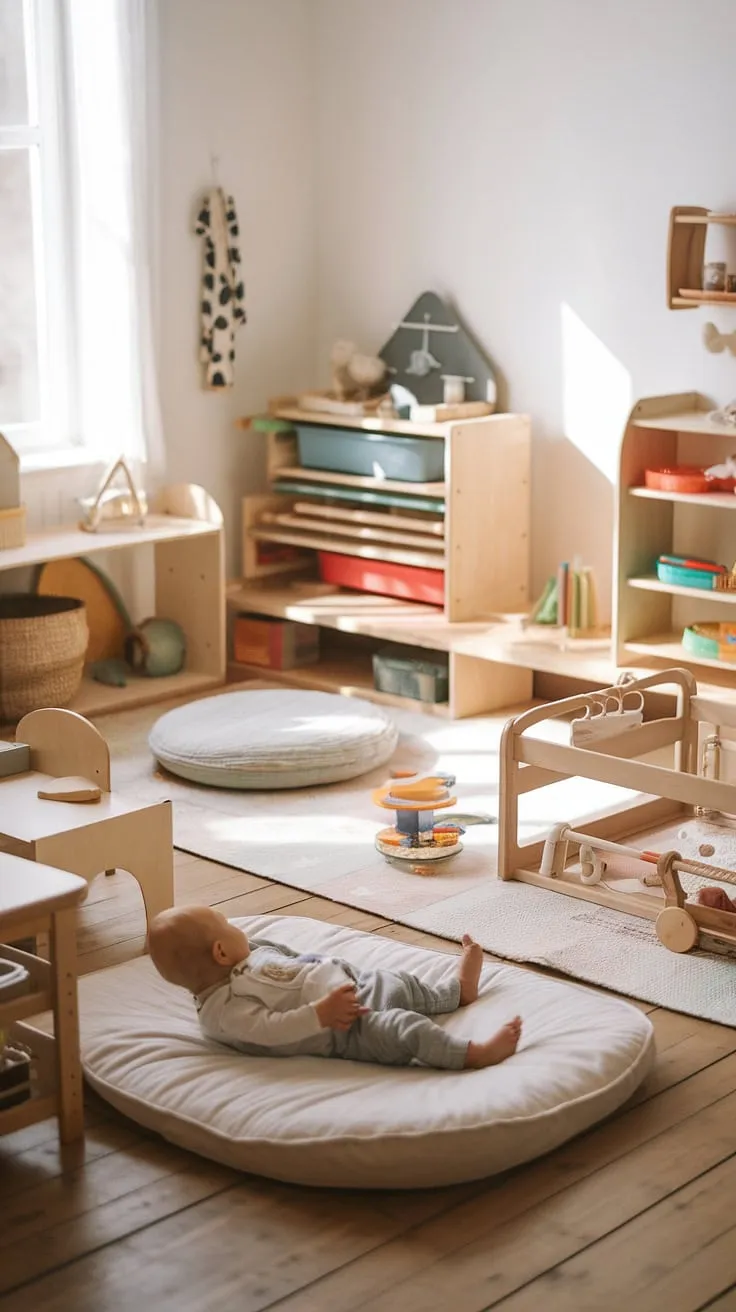 This bright and airy Scandinavian nursery is a testament to thoughtful design. The Montessori approach is evident in every detail, from the low floor bed encouraging independence to the carefully curated selection of toys that stimulate creativity and development. Sharing a room is made easy with designated play areas and a cozy reading nook, creating a harmonious environment for siblings to grow and learn together.