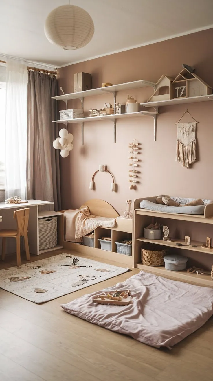 Soft hues and natural materials create a serene and stimulating environment in this Montessori-inspired nursery. The carefully curated space, complete with a dedicated reading nook and ample storage, promotes a sense of order and calm, allowing children to focus and thrive. A testament to the power of mindful design, it's a space where children can learn, grow, and simply be.