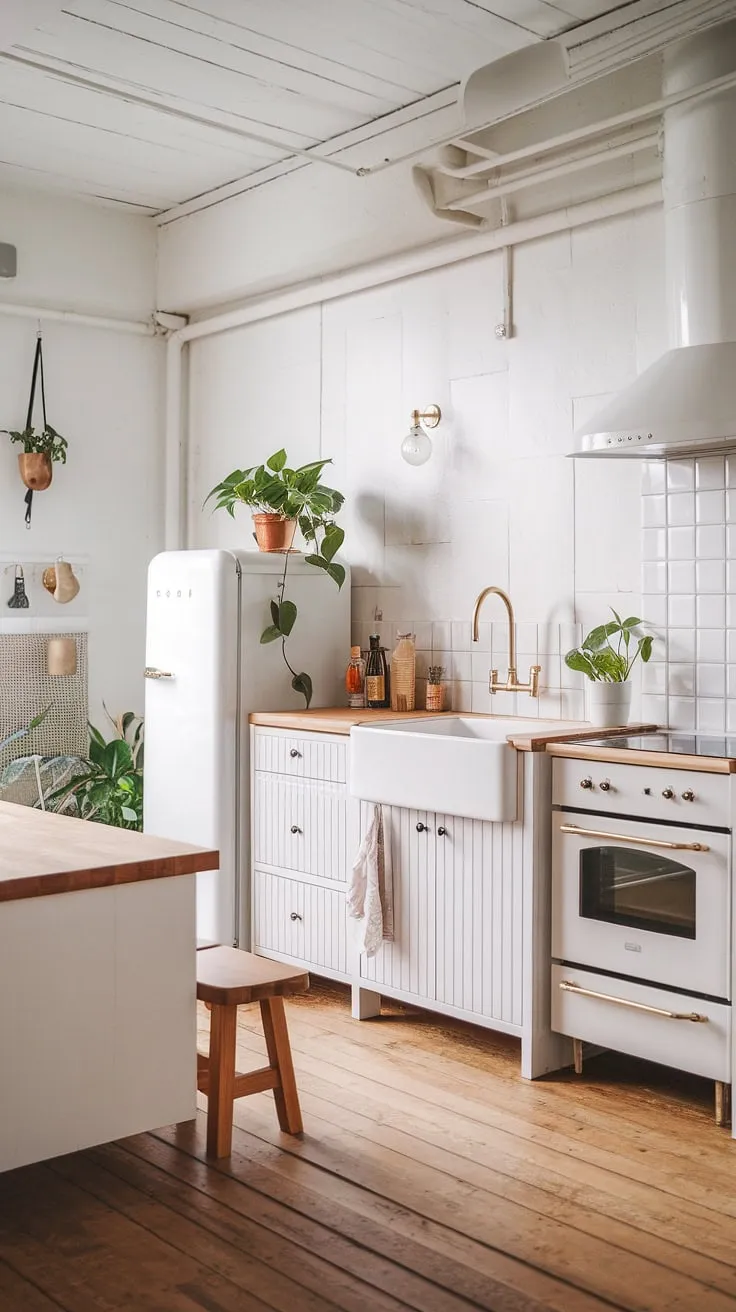 Clean lines, warm wood, and a touch of nature: this Scandinavian kitchen is the epitome of minimalist design. The seamless blend of white cabinetry and wooden accents creates a serene and functional space, perfect for everyday living and effortless entertaining. A calming oasis where functionality meets aesthetic appeal.