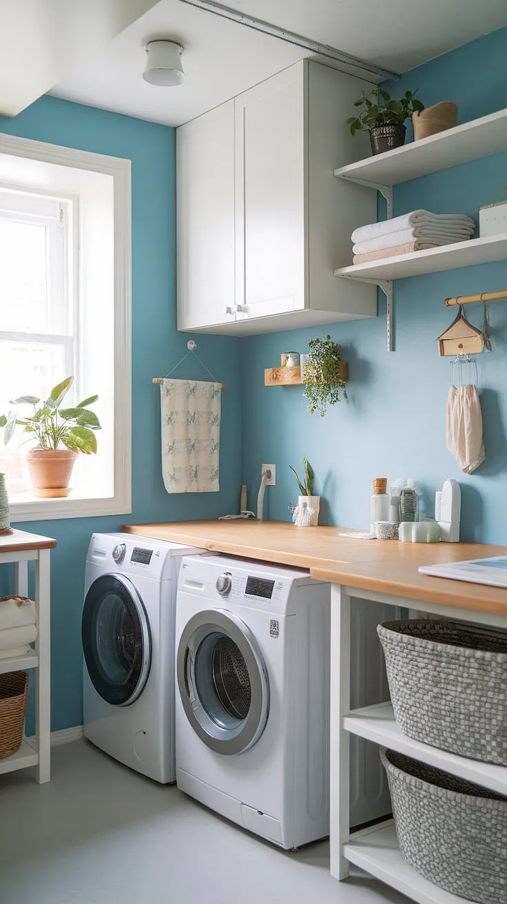 This little blue haven proves that even a small laundry room can be a sanctuary. The farmhouse-inspired details, combined with the bright Scandinavian aesthetic, make laundry day a little less daunting. A perfect blend of practicality and pretty.