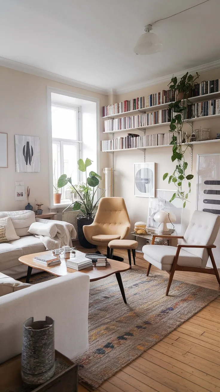 Escape to this tranquil Scandinavian haven. The soft light, comfortable seating, and thoughtfully arranged bookshelves create an atmosphere of calm and inspiration. Find your perfect spot to unwind and lose yourself in a good book, enjoying the simple pleasures of a hygge living.