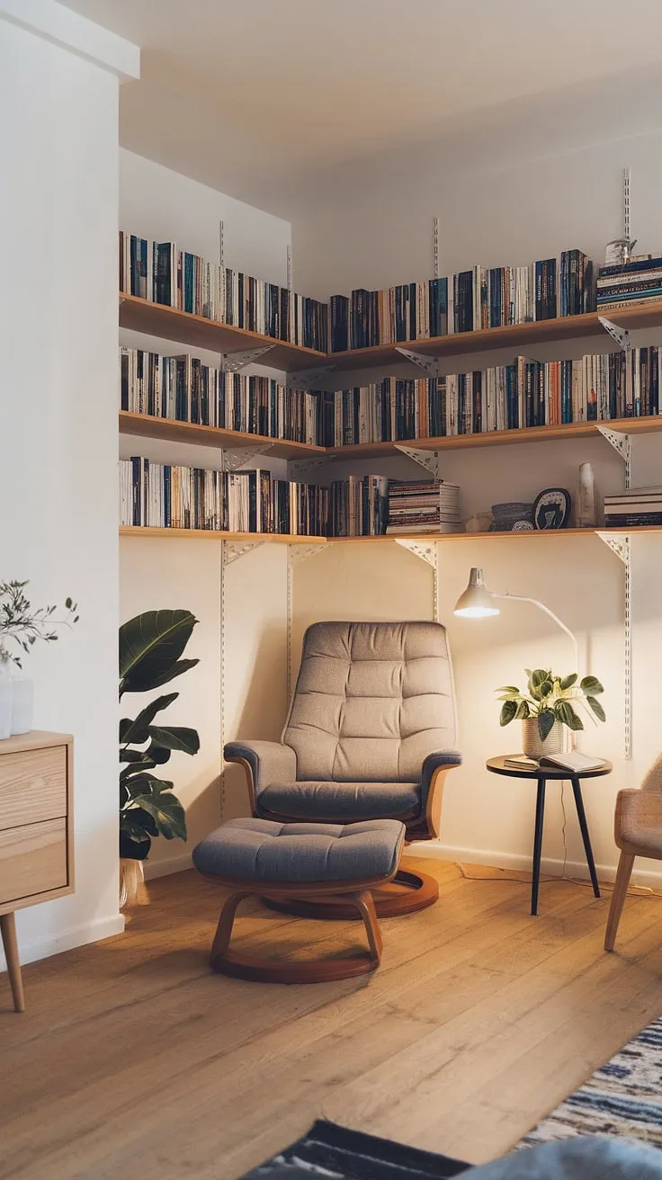 Curled up in this cozy Scandinavian haven, surrounded by literary treasures and the gentle hum of contentment, time seems to slow down. The minimalist design and warm lighting enhance the feeling of peace and quiet, making it the ideal sanctuary for a quiet evening.