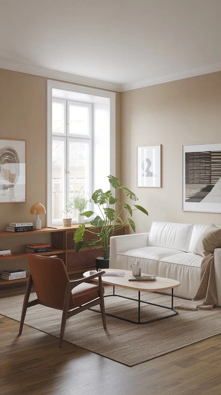 Escape the everyday in this serene Scandinavian living room. The thoughtful arrangement of furniture, the calming color palette, and the inviting reading nook make it the perfect spot to unwind with a good book and a warm drink. Simple yet sophisticated, this space embodies understated elegance.