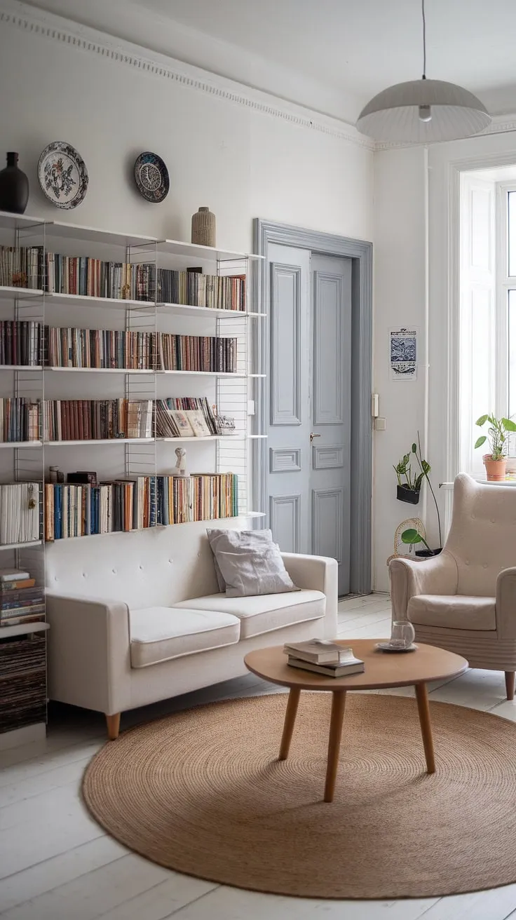 Escape to this tranquil Scandinavian sanctuary. The soft light, comfortable seating, and curated collection of books invite you to lose yourself in a good read. The simple elegance of the design, with its neutral palette and natural materials, fosters a sense of peace and well-being. A truly inspiring space for relaxation and rejuvenation.