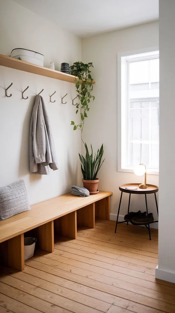 Tranquil functionality meets Scandinavian minimalism in this Japanese-inspired mudroom. The clean lines, natural wood, and thoughtful storage solutions create a serene space where practicality and beauty coexist. A perfect blend of cultures, this room effortlessly balances form and function.
