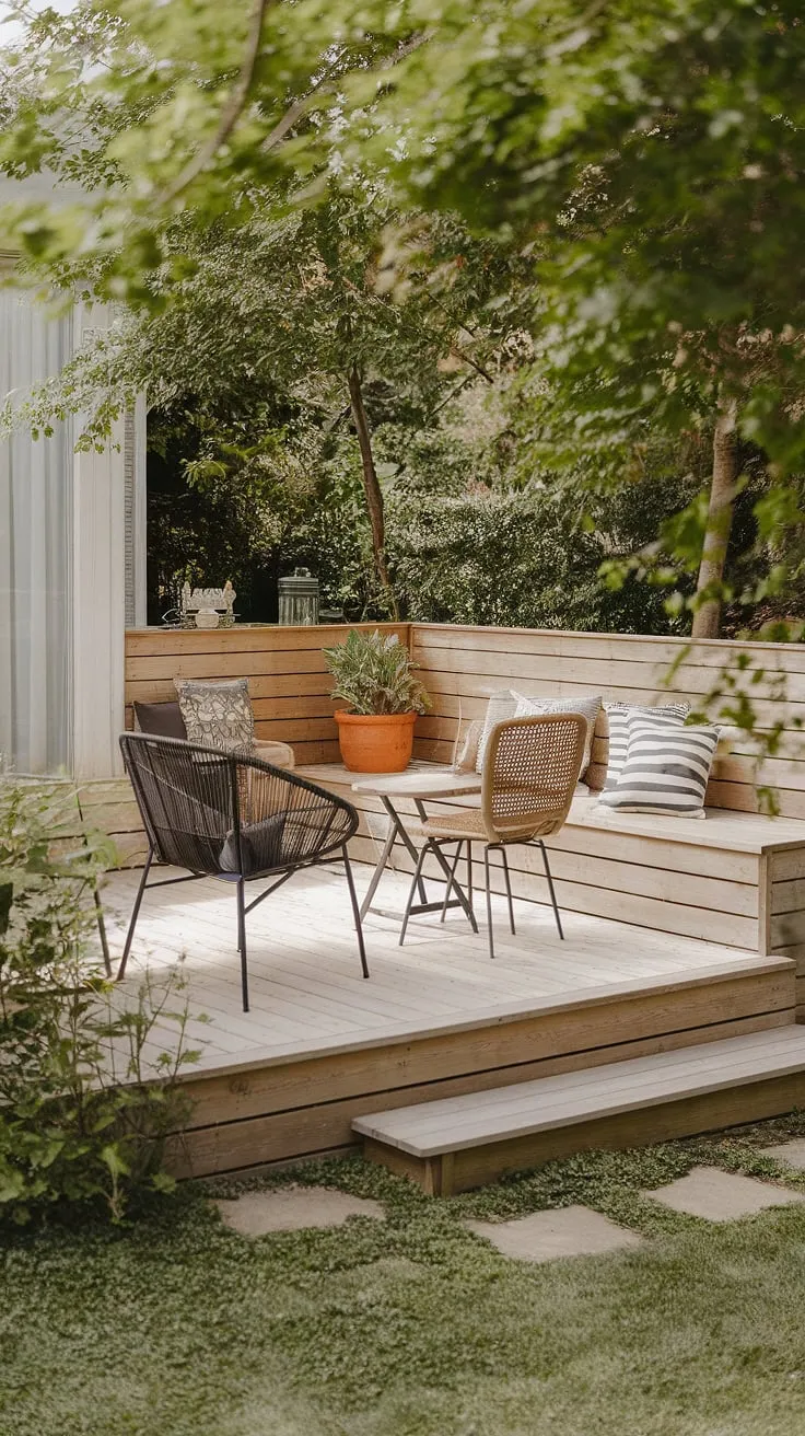 Find your peace in this meticulously crafted Scandinavian outdoor haven. A blend of natural wood, comfortable seating, and vibrant greenery offers a sanctuary for relaxation and connection with nature. A perfect example of how simple design can create a space of unparalleled calm and beauty.
