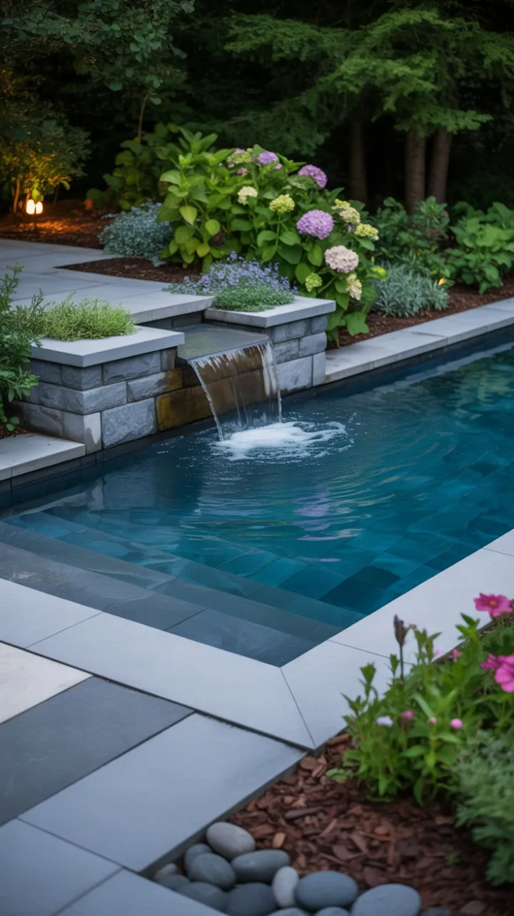 Lush Garden Sanctuary with a Cascading Semi-Inground Pool