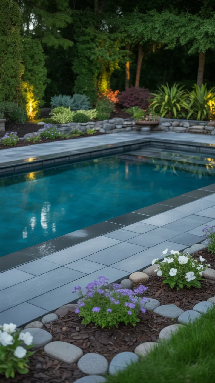 Tranquil Turquoise Oasis Surrounded by Lush Moonlit Gardens