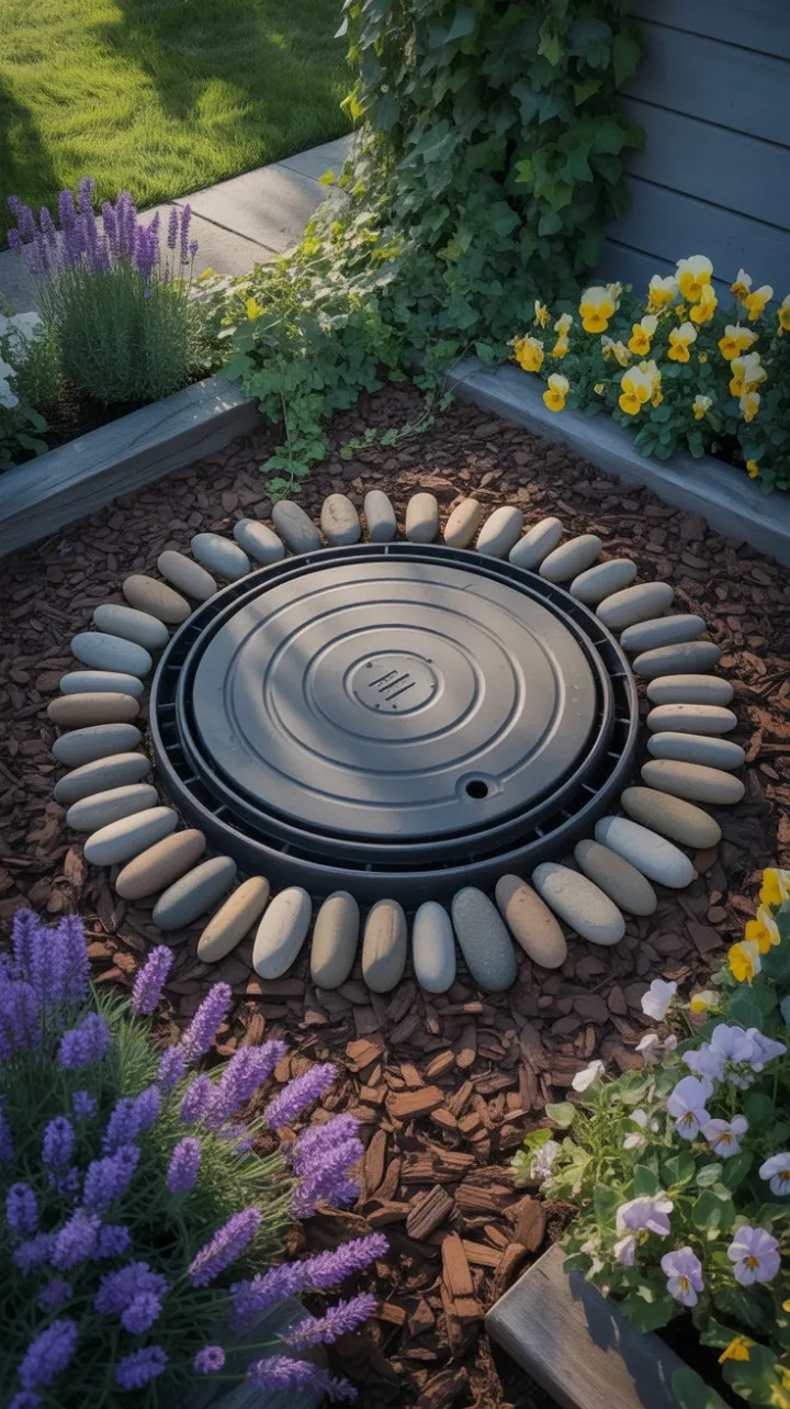 Hidden Garden Harmony – Lavender and Pansies Embrace a Seamless Septic Cover