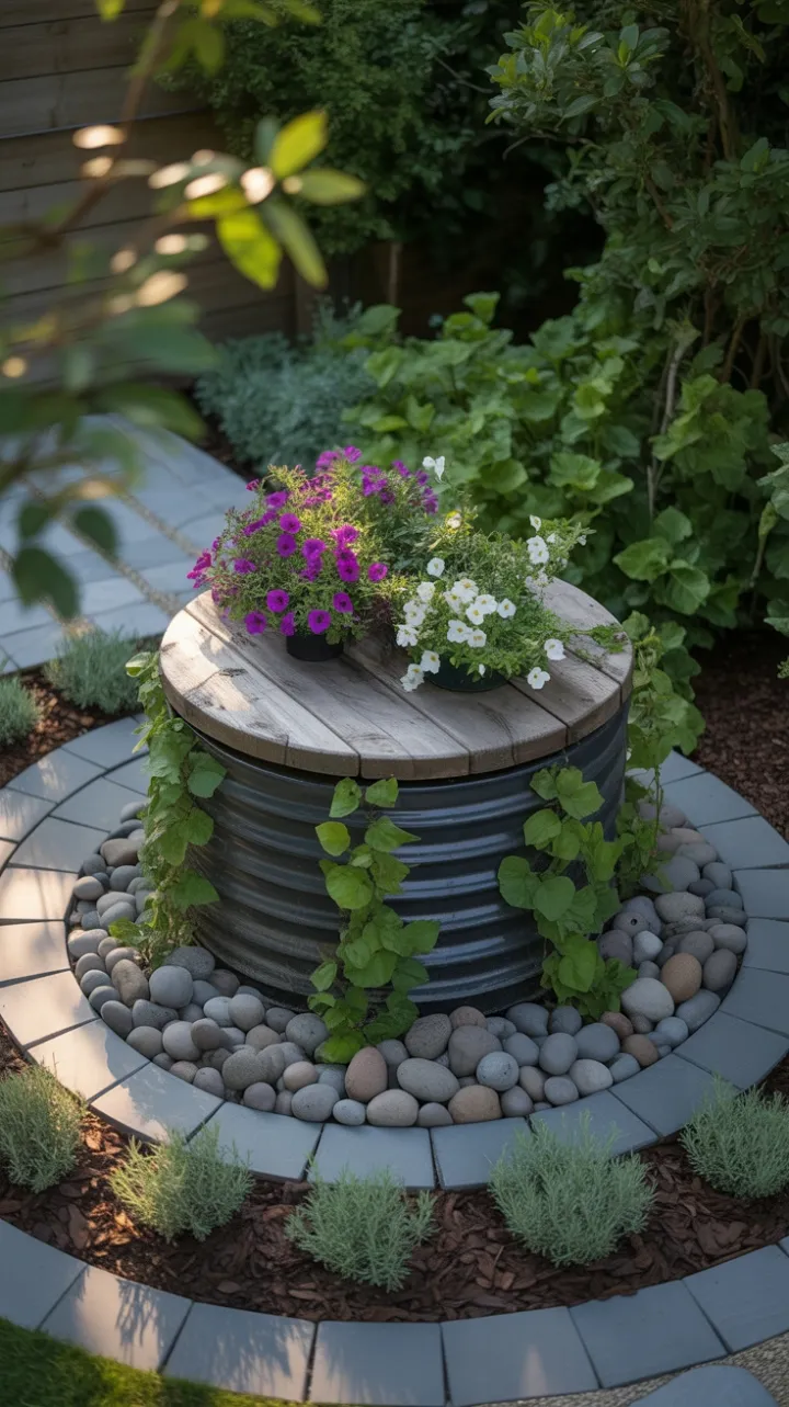 Reclaimed Wood Garden Hatch Seamlessly Nestled Among Jasmine and Petunias