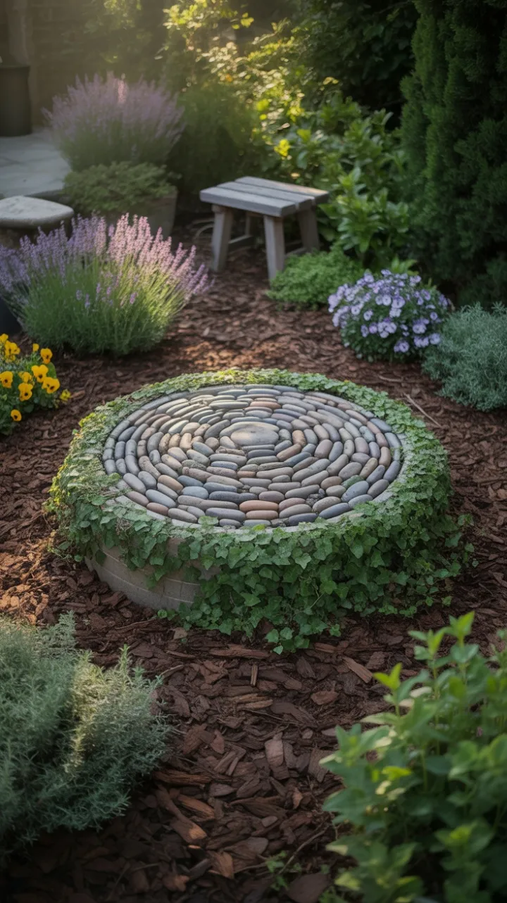 Secret Stone Mosaic Nestled in a Lavender Garden