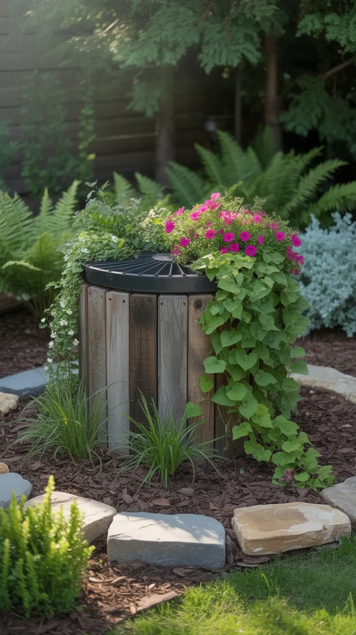 Reclaimed Wood Septic Cover Dressed in Jasmine and Petunias