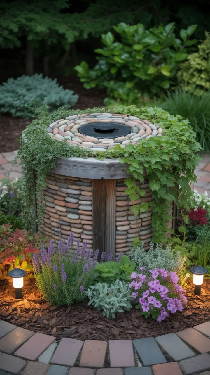 Hidden Harmony Reclaimed Wood Septic Cover with Riverstone Mosaic