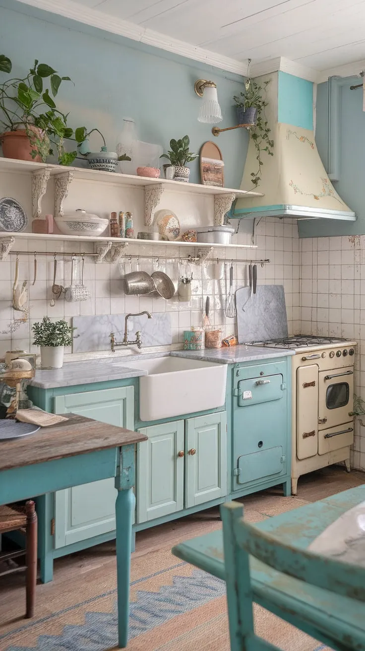 This light blue haven is a testament to the enduring appeal of shabby chic. A vintage kitchen, complete with a marble countertop and charmingly aged appliances, anchors the space. DIY furniture and carefully chosen plants add to the home's unique character, creating a cozy and inviting atmosphere. It's a space where memories are made and comfort reigns supreme.