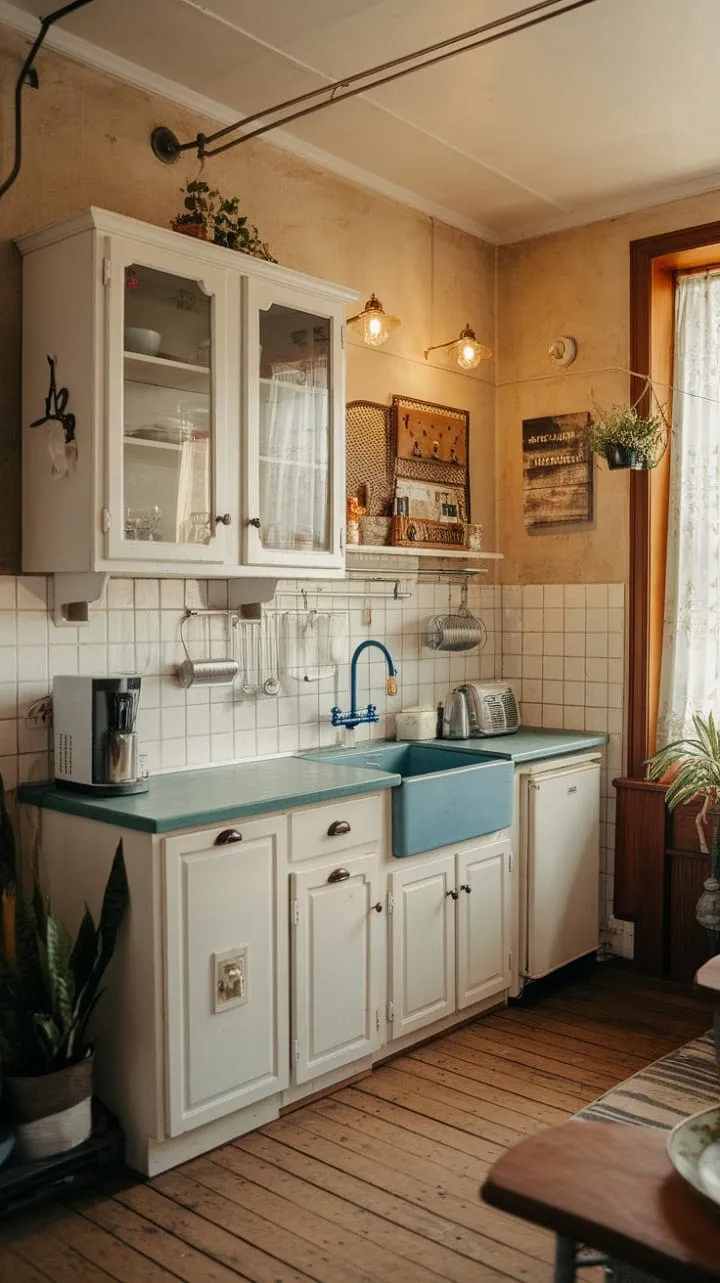 This shabby chic apartment, with its creamy walls and vintage touches, invites you to create new memories in a cozy embrace of rustic charm and modern comfort.