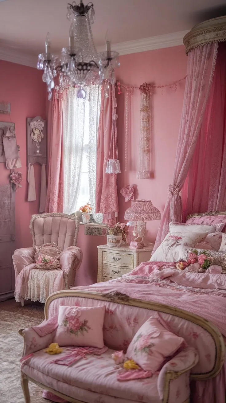Lost in the dreamy details of this shabby chic haven, where vintage whispers and floral dreams intertwine. The delicate lace, the pearly accents, and the soft pink hues create a romantic escape, a sanctuary of nostalgic charm. A perfect blend of feminine elegance and timeless beauty.