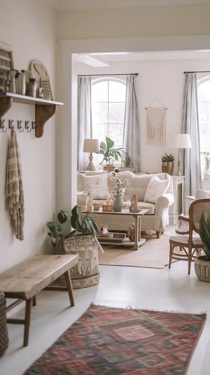 Discover the romantic heart of this farmhouse. A curated collection of vintage finds and bohemian accents creates a space that is both inviting and uniquely personal. From the weathered wooden bench in the entryway to the patterned rug in the living room, every detail speaks of a life well-lived. A testament to the power of thoughtful design, this home is a celebration of comfort and style. A place where memories are made, and stories unfold.