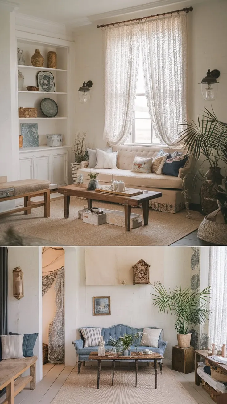 Step into a world of vintage charm and rustic elegance. This shabby chic farmhouse whispers stories of bygone eras, where cozy textures and lovingly curated details create an atmosphere of unparalleled warmth and romance. The gentle light filtering through the lace curtains illuminates a space brimming with character, a testament to the beauty of lived-in spaces and the enduring appeal of a simpler time.