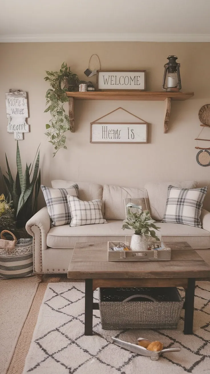 Cozy cottage vibes meet modern farmhouse charm in this boho-inspired living room. The neutral palette, woven textures, and thoughtful details create a space that's both stylish and inviting. A perfect blend of comfort and curated style.