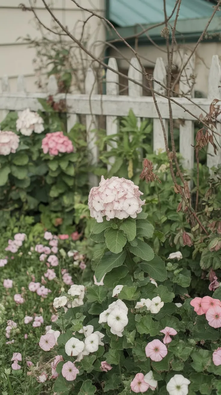 This shabby chic garden, overflowing with pink and white flowers, evokes a sense of peaceful tranquility. The carefully cultivated blooms and rustic setting create a captivating scene, a testament to the beauty of simple elegance. A true haven of natural charm.
