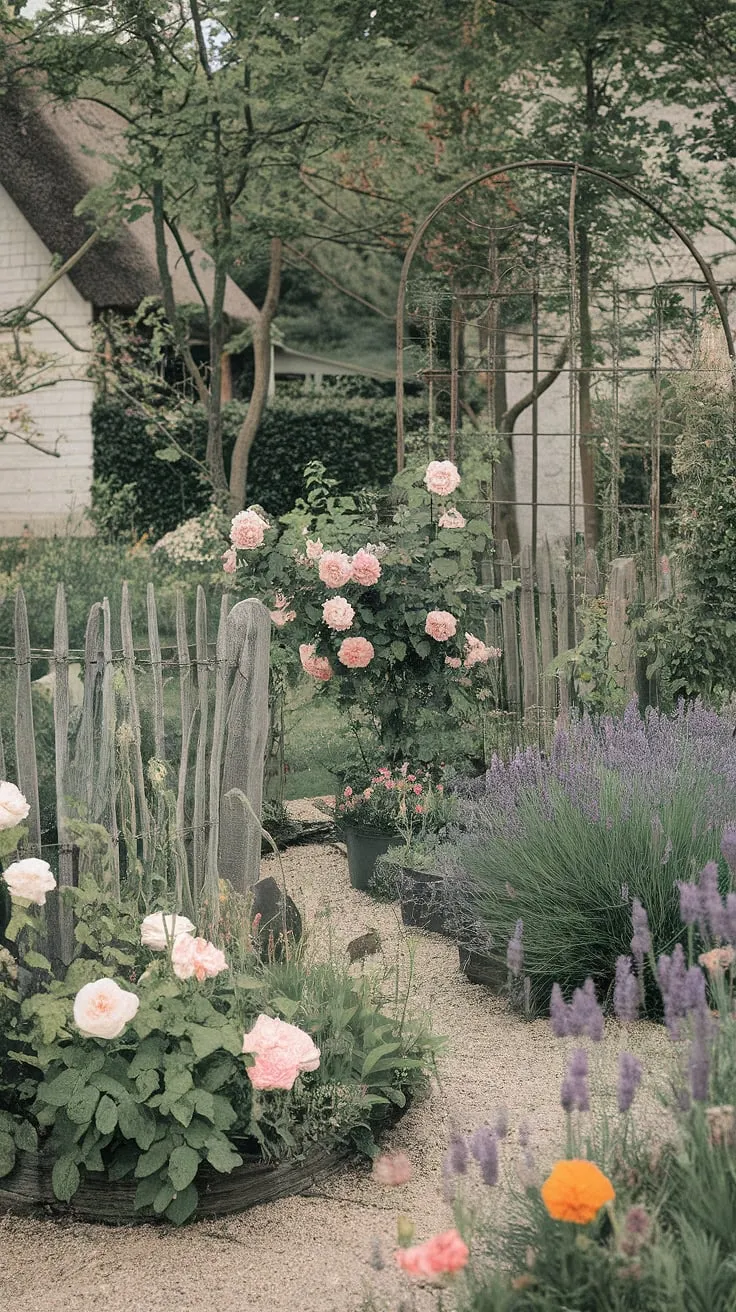 Sun-drenched blooms paint a picture of idyllic serenity in this shabby chic cottage garden. A symphony of color and texture, from the delicate roses to the robust marigolds, all nestled amongst lush greenery and framed by a weathered fence. A true haven of tranquility.
