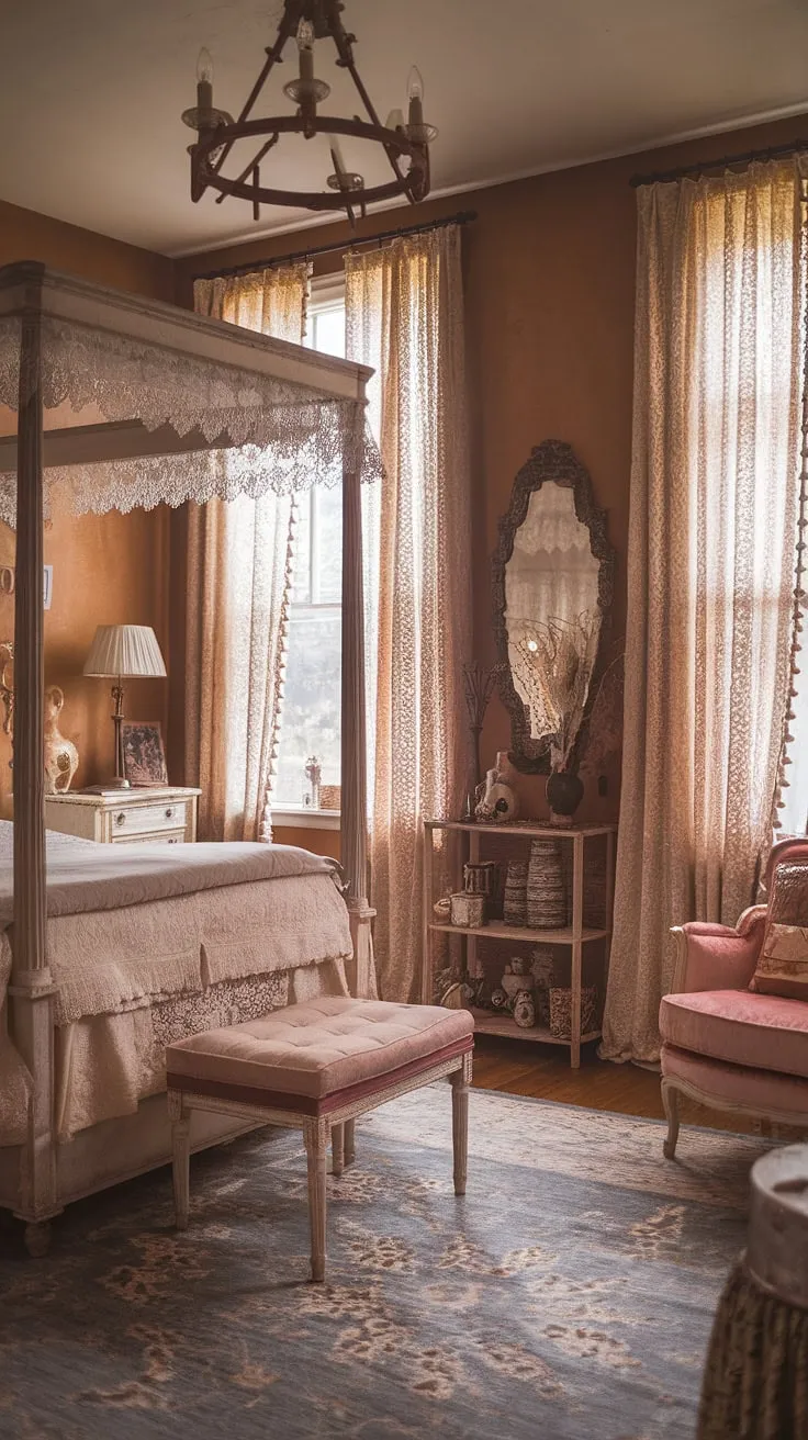 Lost in the lace and whispers of a bygone era, this shabby chic bedroom is a sanctuary of romantic dreams. The warm hues, antique details, and delicate fabrics create a haven of tranquility, a perfect escape from the everyday. A testament to timeless elegance, it's a space where stories unfold and memories are made.