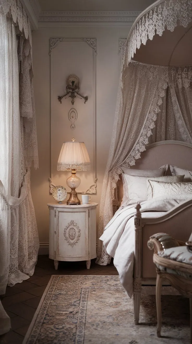 Drift away to a land of gentle breezes and whispered secrets in this exquisitely detailed Victorian bedroom. The soft light filtering through the lace curtains, the ornate details on the walls, and the comforting textures all contribute to an atmosphere of unparalleled tranquility. A truly enchanting space, a place to unwind, a dream brought to life.